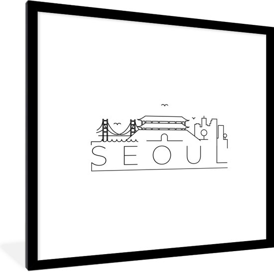 Skyline Seoul noir sur blanc 40x40 cm