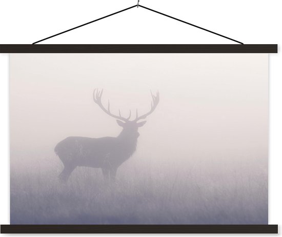 Affiche école Cerf dans la brume lattes plates noir 150x100 cm - Tirage photo sur affiche textielposter (décoration murale salon / chambre)