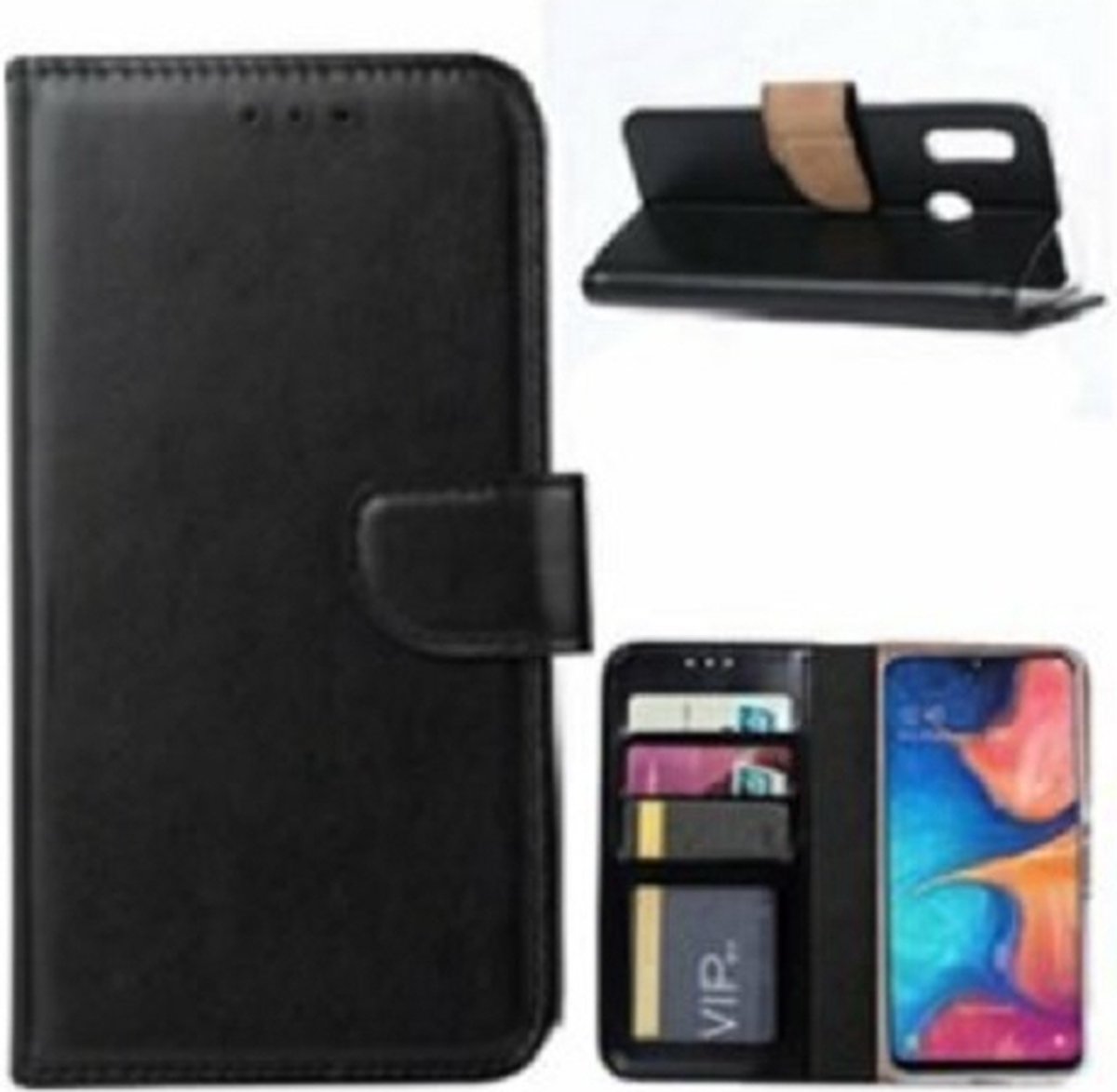Samsung A20 Hoesje Met Pasjeshouder Bookcase Zwart