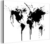 Wanddecoratie Metaal - Aluminium Schilderij Industrieel - Wereldkaart - Inkt - Zwart - Wit - Kinderen - Jongens - Meisjes - 30x20 cm - Dibond - Foto op aluminium - Industriële muurdecoratie - Voor de woonkamer/slaapkamer