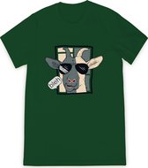 T Shirt Jongens - T Shirt Meisjes - Grappige Cartoon Geit Bleh - Groen - Maat 140