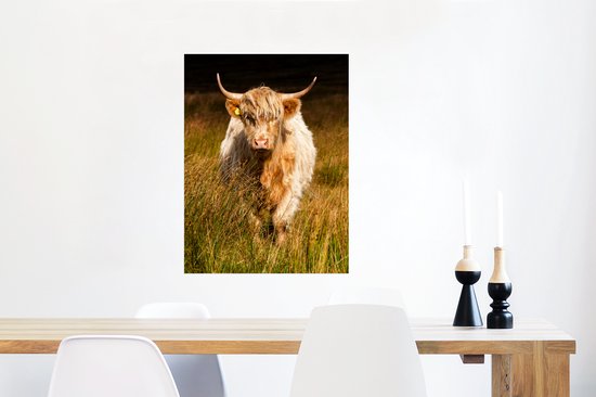 Blonde écossaise Highlander dans le papier affiche sombre