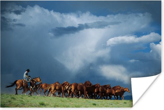 Poster Paarden - Cowboy - Lucht - 60x40 cm