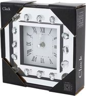 Klok met Diamanten - 15 x 15 cm - Zilver - Glas - Kunststof - Papier - Interieur - Klokje - Staande klok - Wandklok