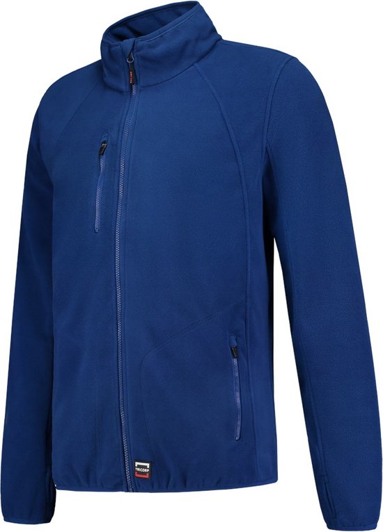 Koningblauw fleece vest met rits, borstzak en steekzakken.
