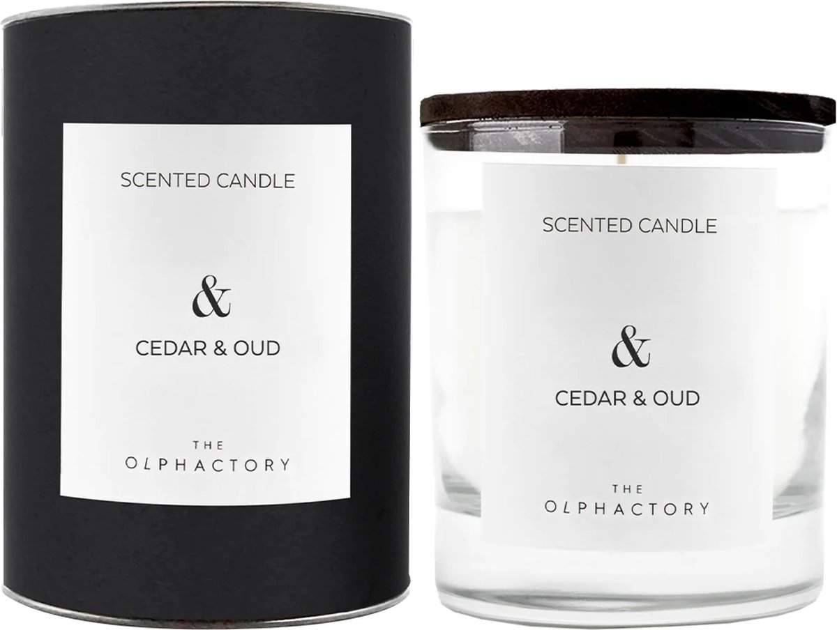 The Olphactory Luxe Geurkaars Cedar en Oud - Houtachtig Komijn Kardemom Sandelhout Musk Vanille Amber - 40 h - 200 gram