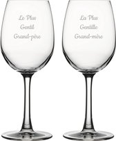 Witte wijnglas gegraveerd - 36cl - Le Plus Gentil Grand-père & La Plus Gentille Grand-mère