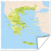 Poster Groene kaart van Griekenland - 100x100 cm XXL