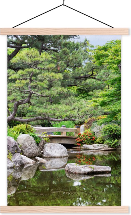 Posterhanger incl. Poster - Schoolplaat - Japans - Natuur - Water - Stenen - Bomen - 60x90 cm - Blanke latten