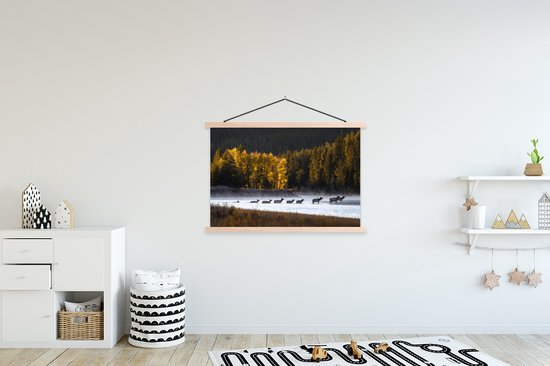 Chevreuil traversant la rivière affiche textielposter lattes vierge 120x80 cm