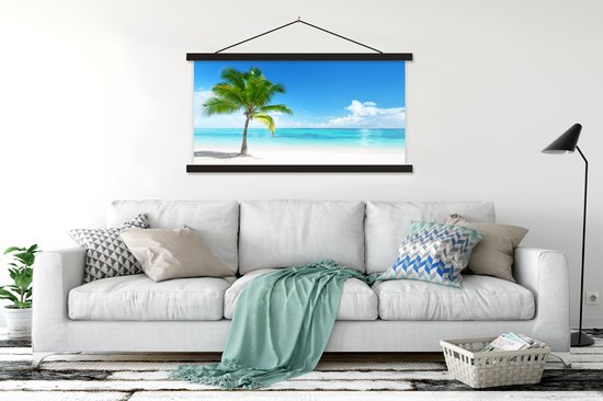Porte-affiche avec affiche - Affiche scolaire - Palmier - Plage - Mer - Été - 120x60 cm - Lattes noires