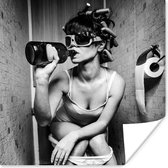 Poster Vrouw - Toilet - Zwart - Wit - 50x50 cm