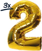 3x folieballon goud cijfer lucht en Helium 80cm Feest party versiering decoratie ballon folie huwelijk verjaardag
