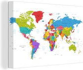 Canvas Wereldkaart - 60x40 - Wanddecoratie Wereldkaart - Simpel - Topografie