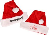 Kerstmutsen Naughty and Nice set - 2x - rood/wit - polyester - tot maat 58 - volwassenen