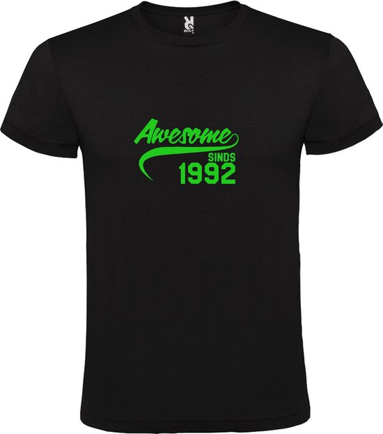 Zwart T-Shirt met “Awesome sinds 1992 “ Afbeelding Neon Groen Size XXXXXL