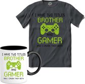 I Have Two Titles Brother And Gamer | Gamen - Hobby - Controller - T-Shirt met mok - Unisex - Mouse Grey - Maat XXL