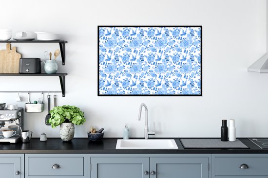Cadre photo avec poster - Fleurs - Motif - Blauw - 90x60 cm - Cadre poster