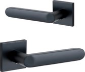 Slim Line GIVERNY deurklink set - slechts 6mm dik rozet - mat zwart - vierkant model - incl. bevestigingsmateriaal