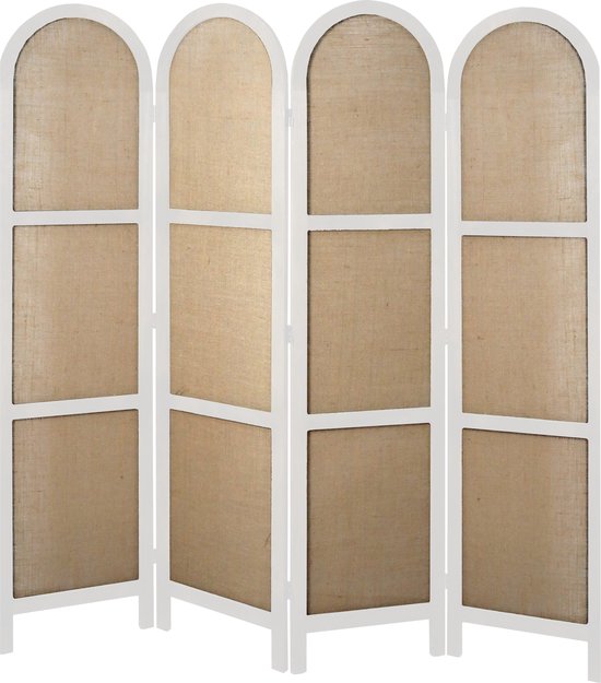 LW Collection Kamerscherm wit hout - kamerschermen 4 panelen - rond en inklapbaar - decoratieve en moderne scheidingswand 170x160cm - paravent kant en klaar