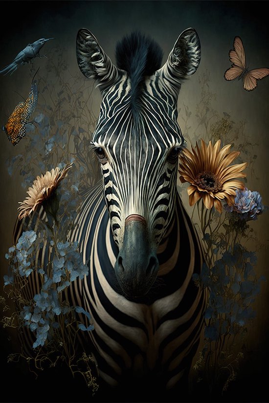 Zebra tussen de bloemen #2 poster - 60 x 90 cm