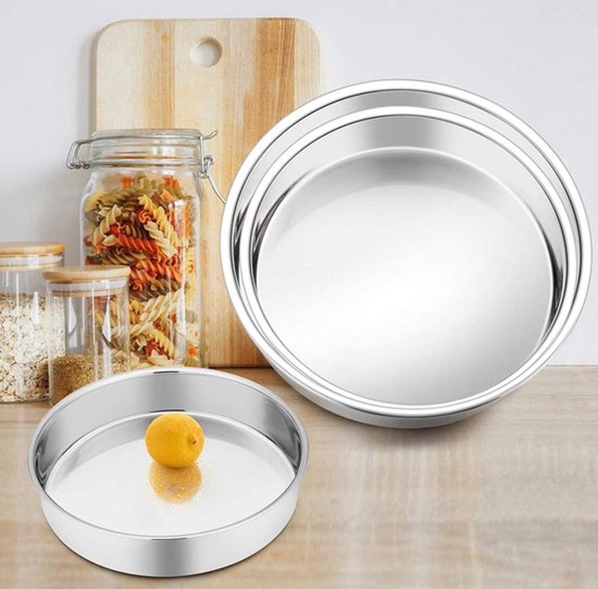 Borvat® | 3-Delige Ronde RVS Oven Bakvorm Set | Rond | Zilver | 28/32/36Cm | Set Van 3 Stuks