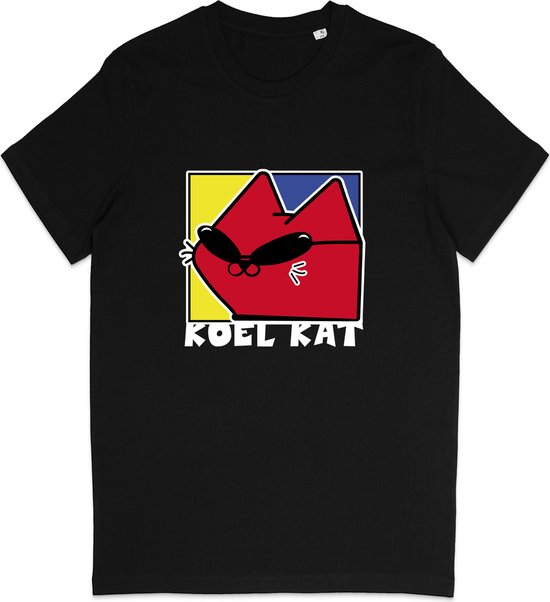 T Shirt Heren - T Shirt Dames - Cool Cat - Koel Kat - Zwart - Maat S