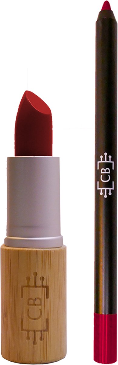 Cosm.Ethics Bar kerst cadeau Duurzame veganistische bamboe lipstick en lip potlood set - donker rood