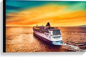 WallClassics - Canvas - Cruise op Zee met groen gele Lucht - 60x40 cm Foto op Canvas Schilderij (Wanddecoratie op Canvas)