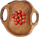 Teakhouten fruitschaal 'Dora' met handgrepen van natuurtouw | Ø 35cm