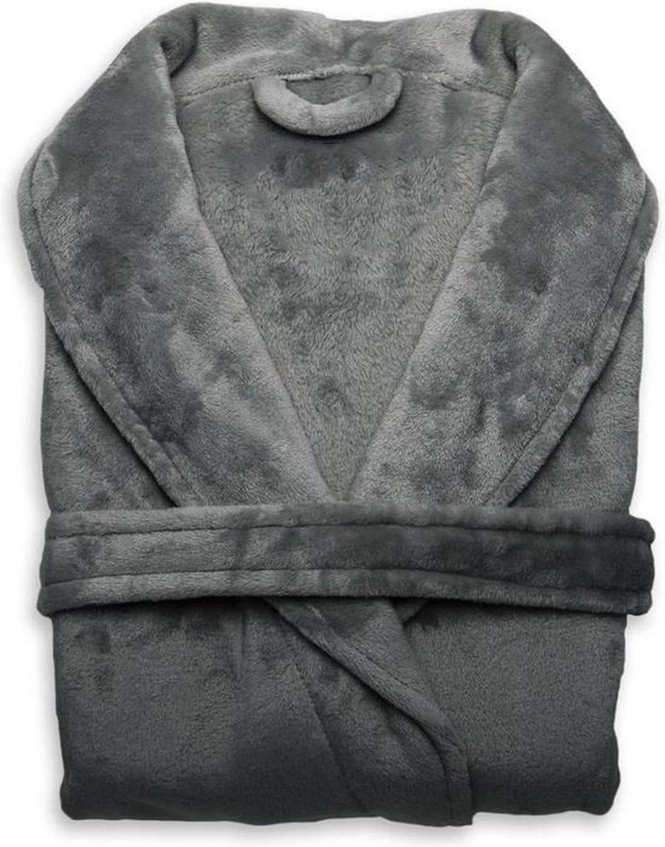Unisex Badjas Fleece - Sjaalkraag - Antraciet - Maat XL
