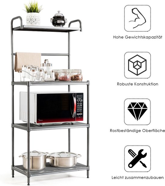 OROPY Pannenrekken, 60cm Metalen Wandmontage Pannenplank Keukenrek Organizer Met 2 Rails 12 Haken