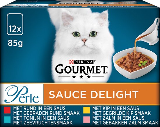 Goed opgeleid ventilatie Uitreiken Gourmet Perle Sauce Delight - kattenvoer natvoer - rund, kip, tonijn & zalm  - 48 x 85 gr | bol.com