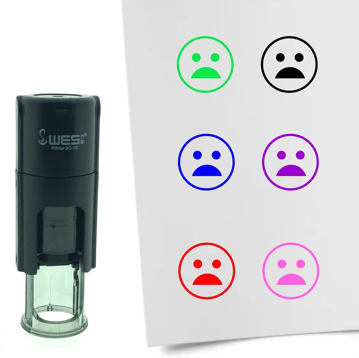 CombiCraft Stempel Smiley Geschokt 10mm rond - Zwarte inkt
