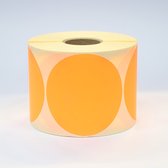 Blanco Stickers op rol 100mm rond - 1000 etiketten per rol - mat fluor oranje