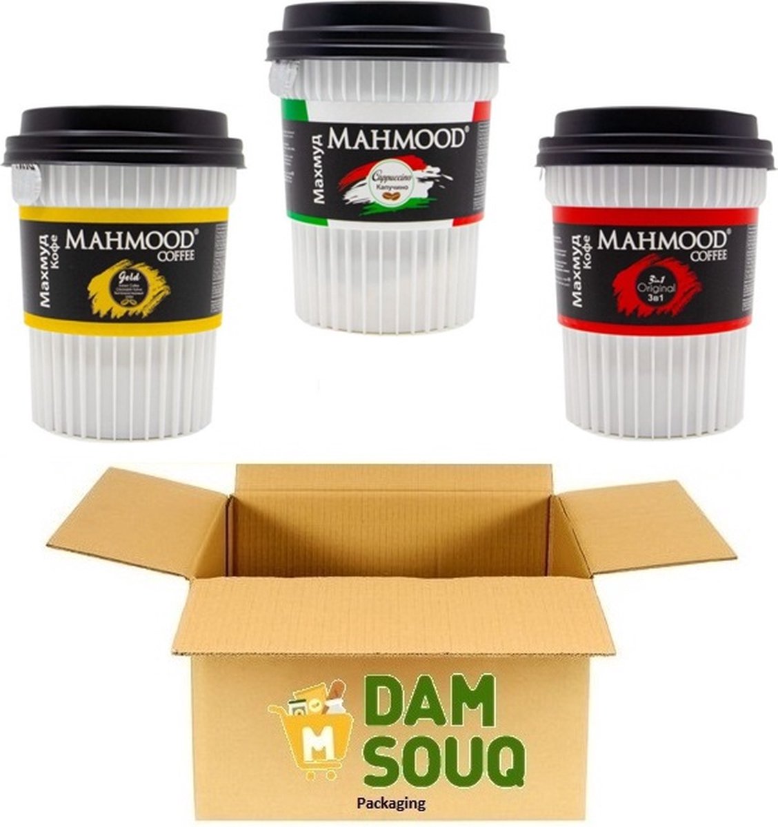 Damsouq® Instant Koffie Mixpakket Mahmood Cappuccino en 3 in 1 en Gold (in cups) (17x 18Gr)