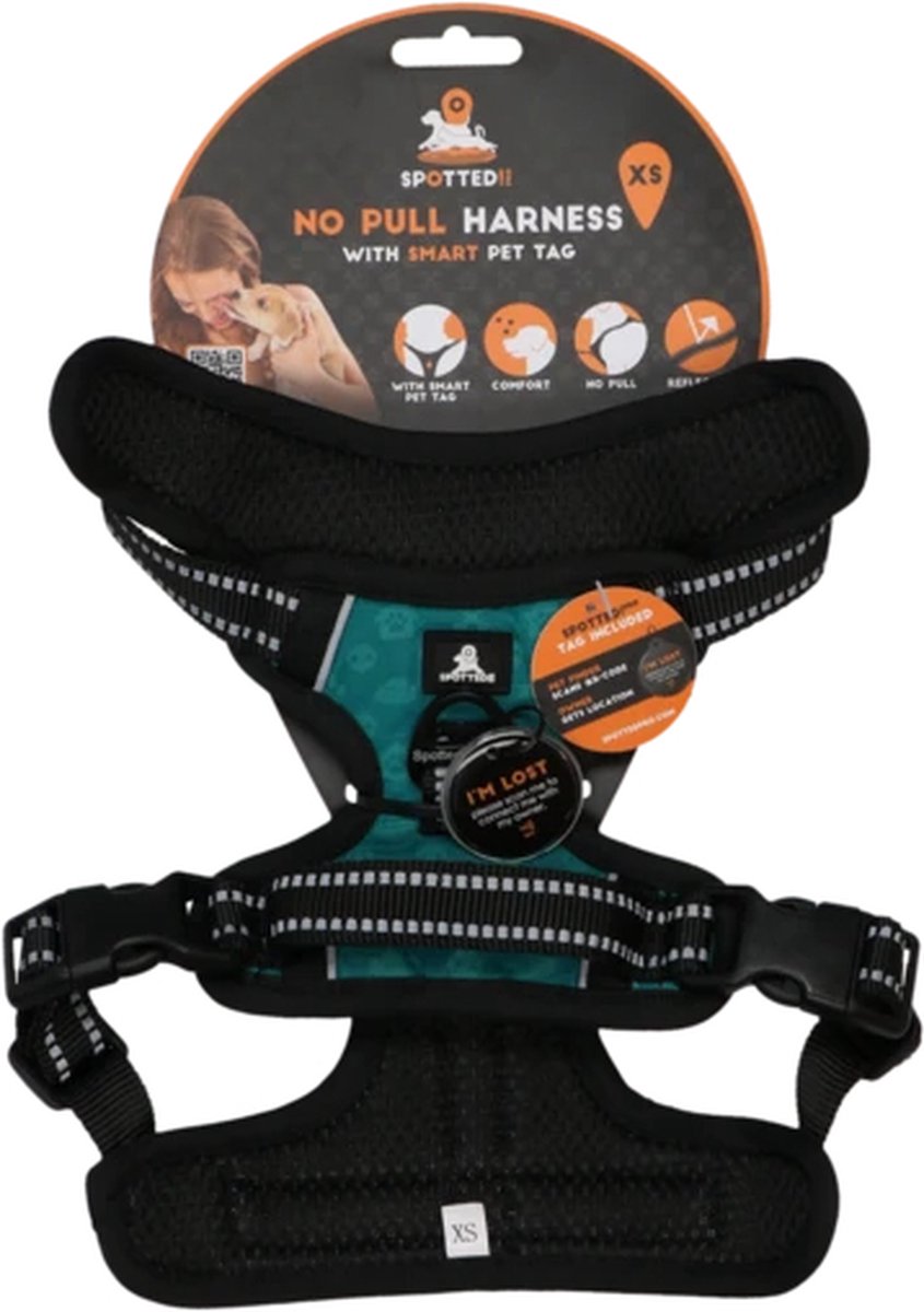 Spotted! PRO Harnas No-Pull – Borstomvang 48-55 cm – Hondentuigje met QR-penning – Hondenharnas anti trek – Waterproof – Maat XS – Groen
