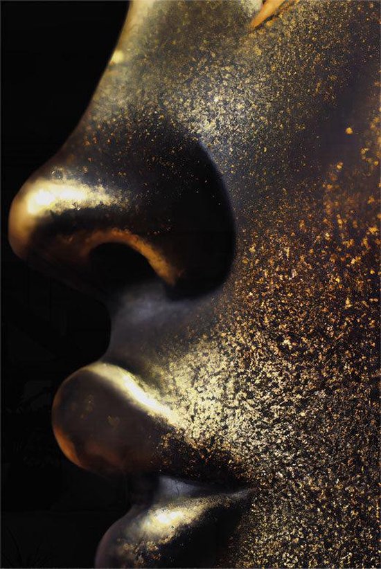 Glasschilderij Vrouw lippen - Golden Closeup - Zwart goud - 70 x 100 cm - Acrylglas schilderij - Walljar
