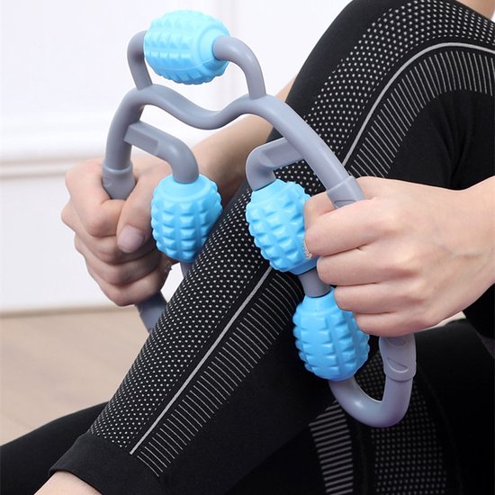 Fitness & Massage Set - De ultieme combinatie voor verbetering van lichaamsvorm en ontspanning - 1x Multifunctionele fitness en afslank klem & 1x Massage handvat met Rollers - Blauw