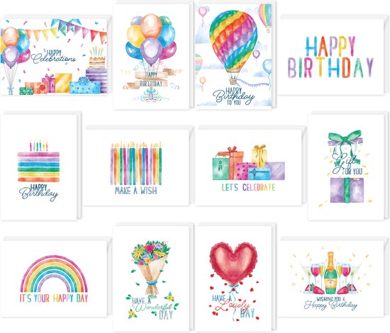 Fissaly 48 Cartes de Vœux & Cartes d'Anniversaire avec Enveloppes - Boîte de Cartes d'Anniversaire - Cartes de Félicitations & Cartes Postales Enfants & Adultes
