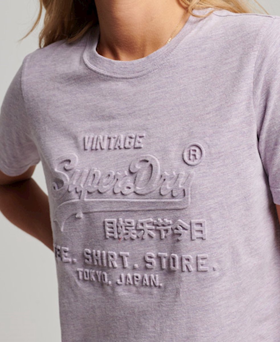 Superdry Dames tshirt Vintage Logo T-shirt met reliëfopdruk Paars