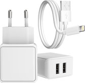 Phreeze 12W USB Oplader met 2 USB-A Poorten + USB naar 8-PIN Kabel 2 Meter - 12 Watt - Geschikt voor oudere iPhone en iPad modellen