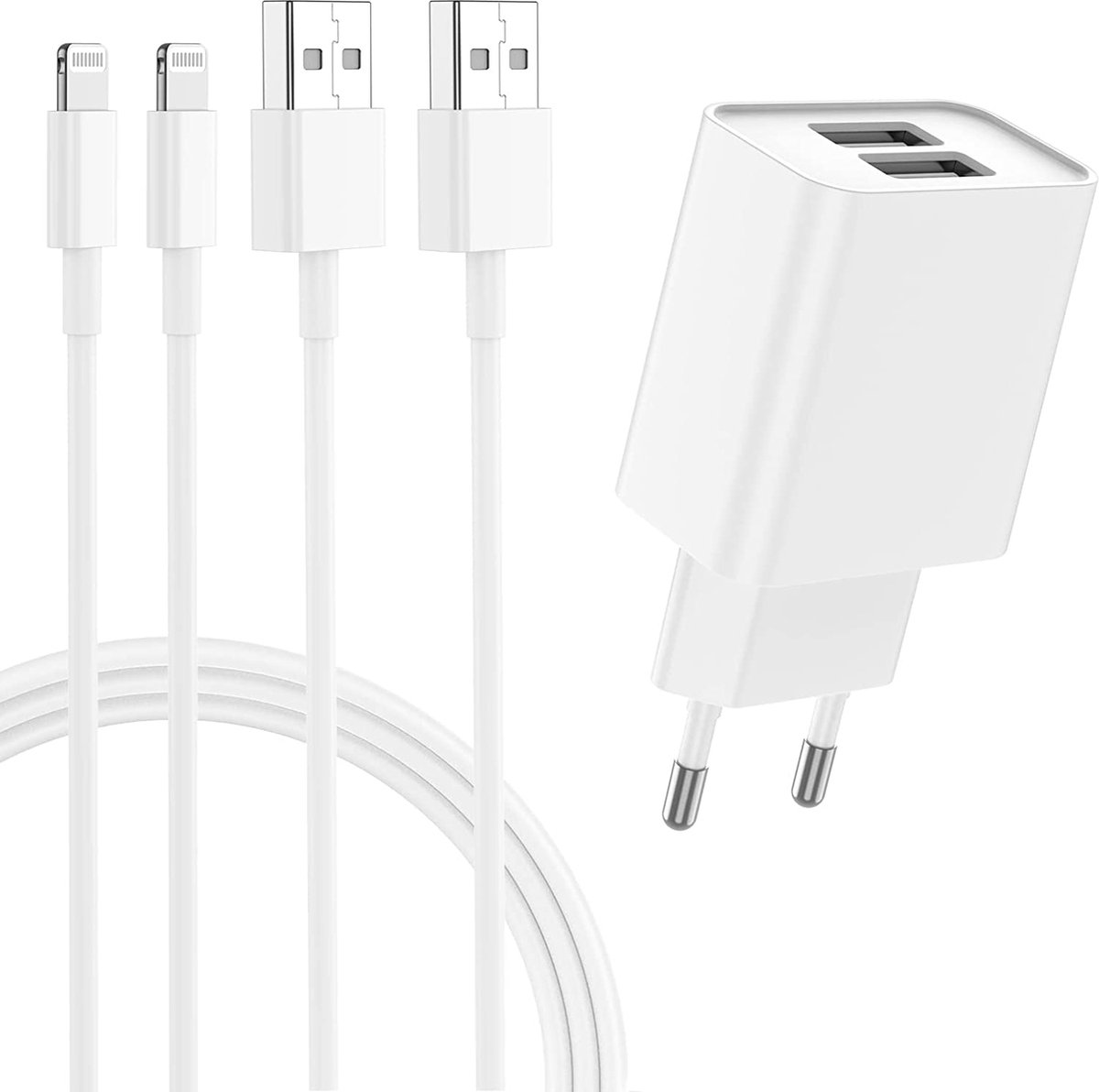 12w usb Power Adapter + usb kabel geschikt voor Lightning / iPhone 14 / iPhone 13 / iPhone 12 / iPhone 11 / iPhone X - 2 Meter - Usb Stekker - Oplaadstekker - Oplaadblokje - Usb Lader