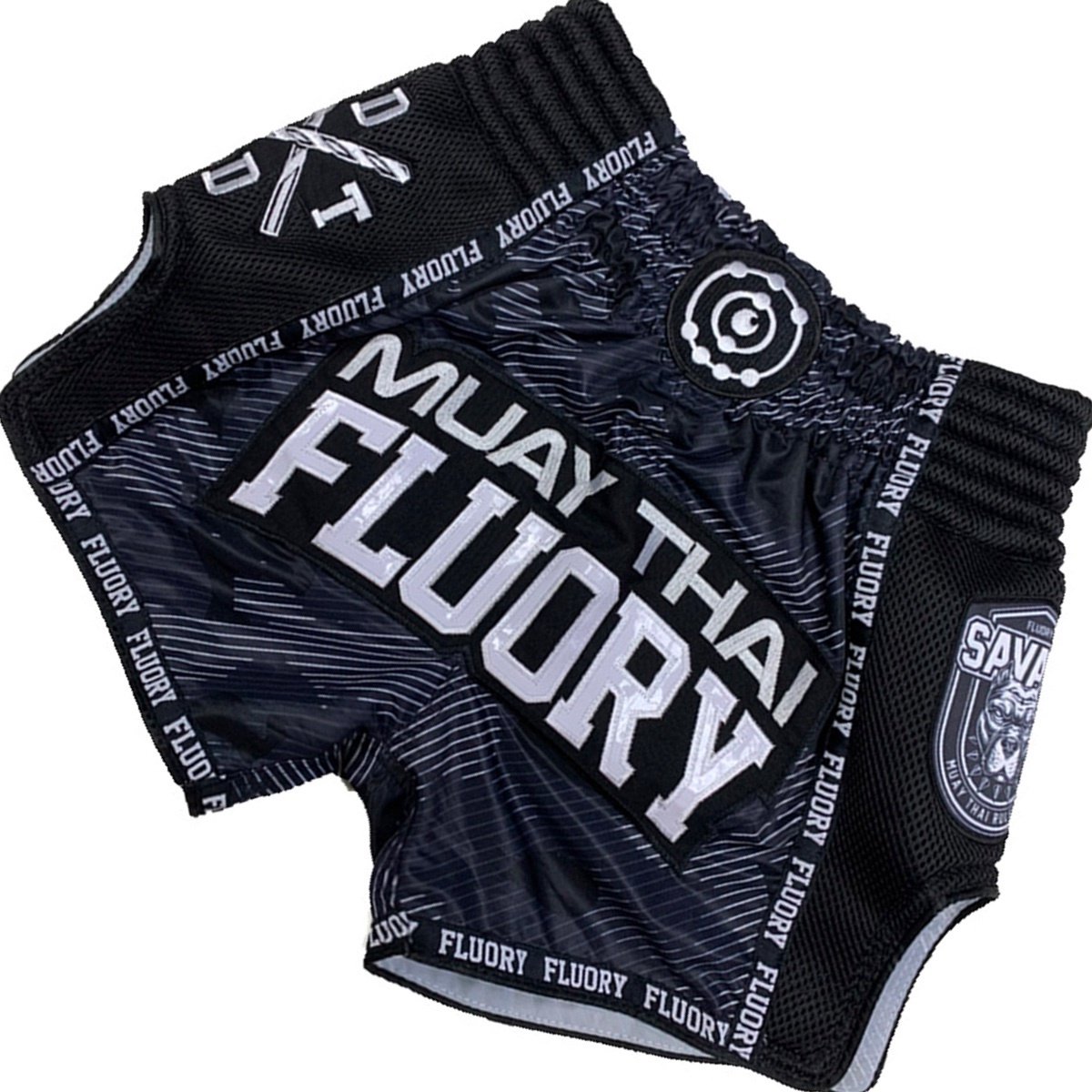 Fluory Muay Thai Kickboxing Shorts Camo Stripe Zwart maat XS