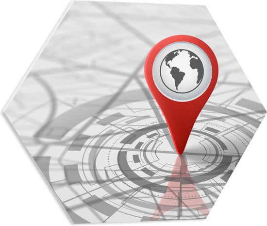 PVC Schuimplaat Hexagon - Navigatiekaart met Eindbestemming - 50x43.5 cm Foto op Hexagon (Met Ophangsysteem)