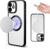 Hoesje Geschikt voor iPhone 12 Pro – Met Magnetisch Ring Magesafe compatibel backcover – Lens beschermer – Transparant / Zwart