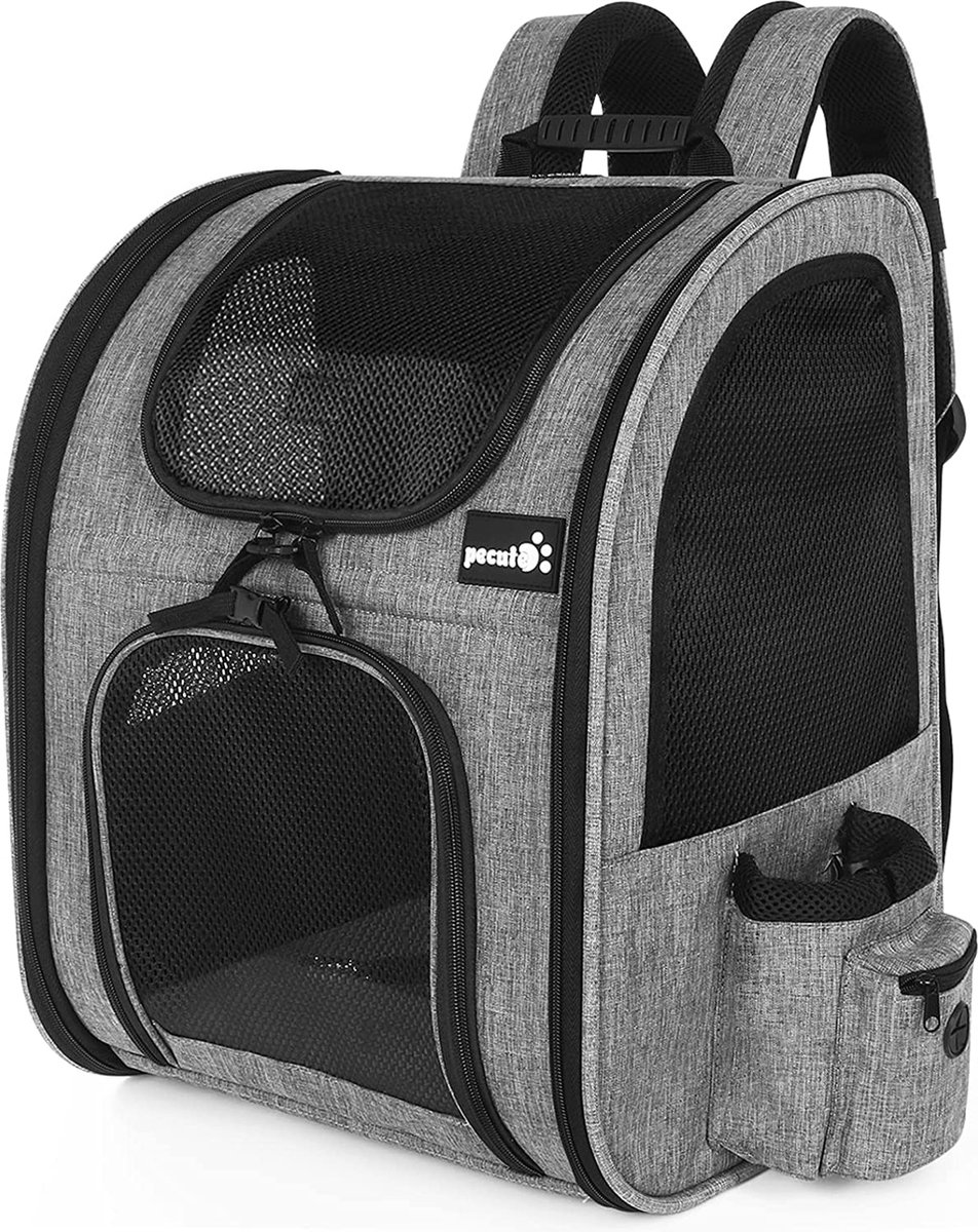 pecute Kattendrager, uitbreidbare, draagbare hondendraagtas met stabiele structuur, ademende mesh-stoffen tas voor huisdieren, huisdierendrager, geschikt voor zowel lange als korte (Donkergrijs, M