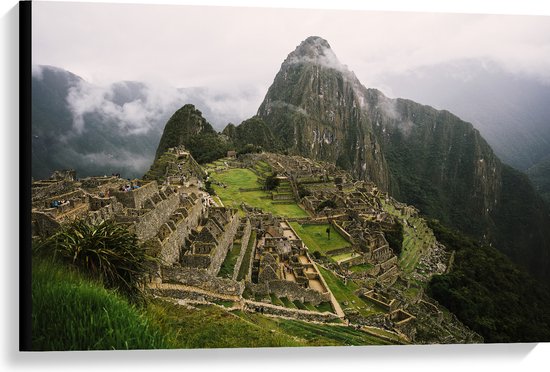 Canvas - Machu Picchu Ruïne in Peru - 90x60 cm Foto op Canvas Schilderij (Wanddecoratie op Canvas)