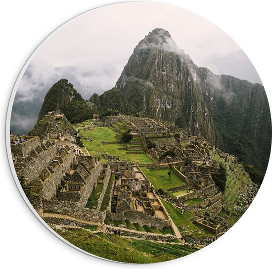 PVC Schuimplaat Muurcirkel - Machu Picchu Ruïne in Peru - 20x20 cm Foto op Muurcirkel (met ophangsysteem)