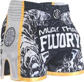 Fluory Sak Yant Tiger Muay Thai Kickboks Broek Zwart Goud maat XL